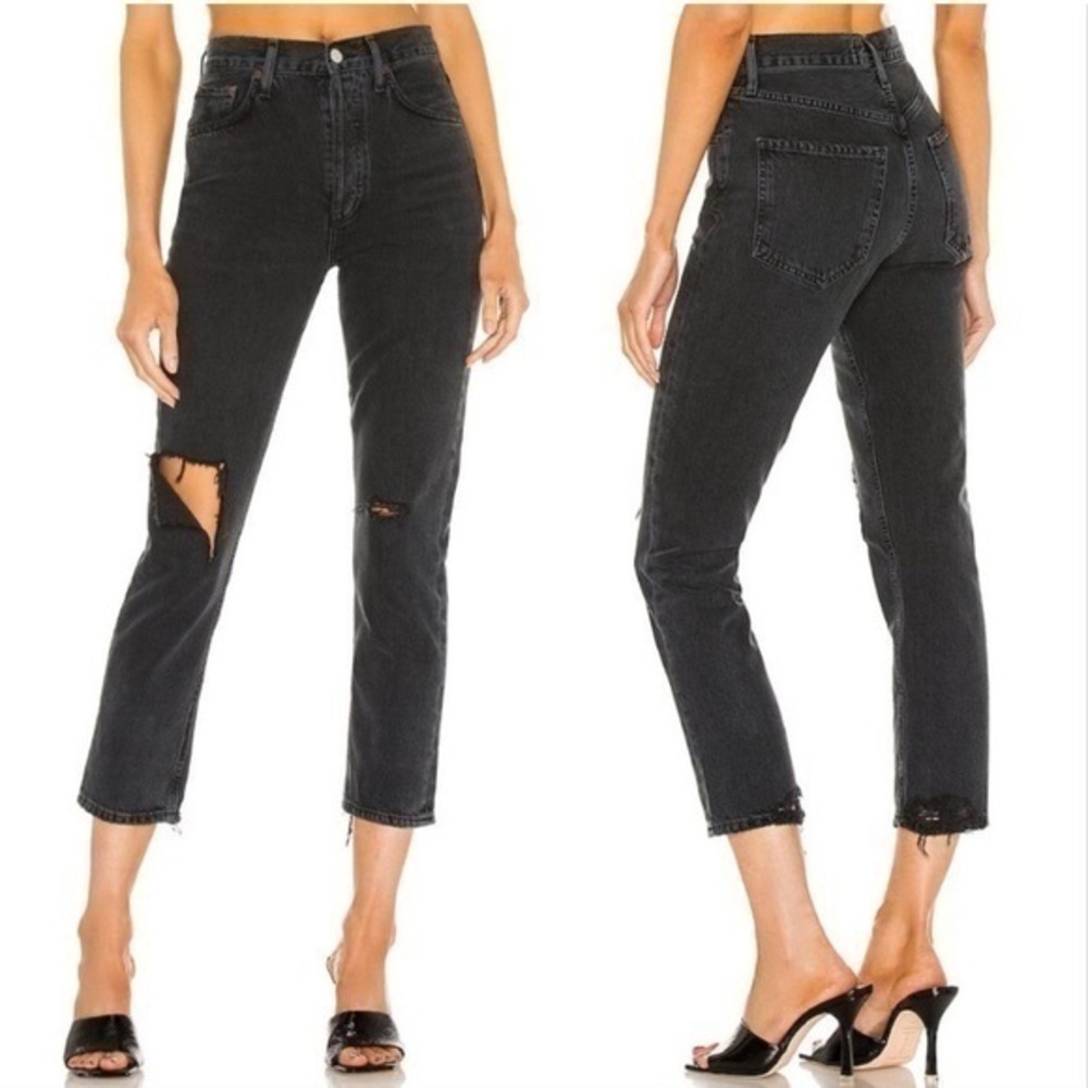 AGOLDE Riley High Rise Straight Crop Distressed